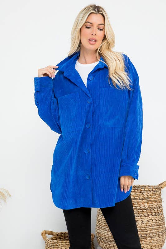 Oversized 4 Pockets Corduroy Shacket
