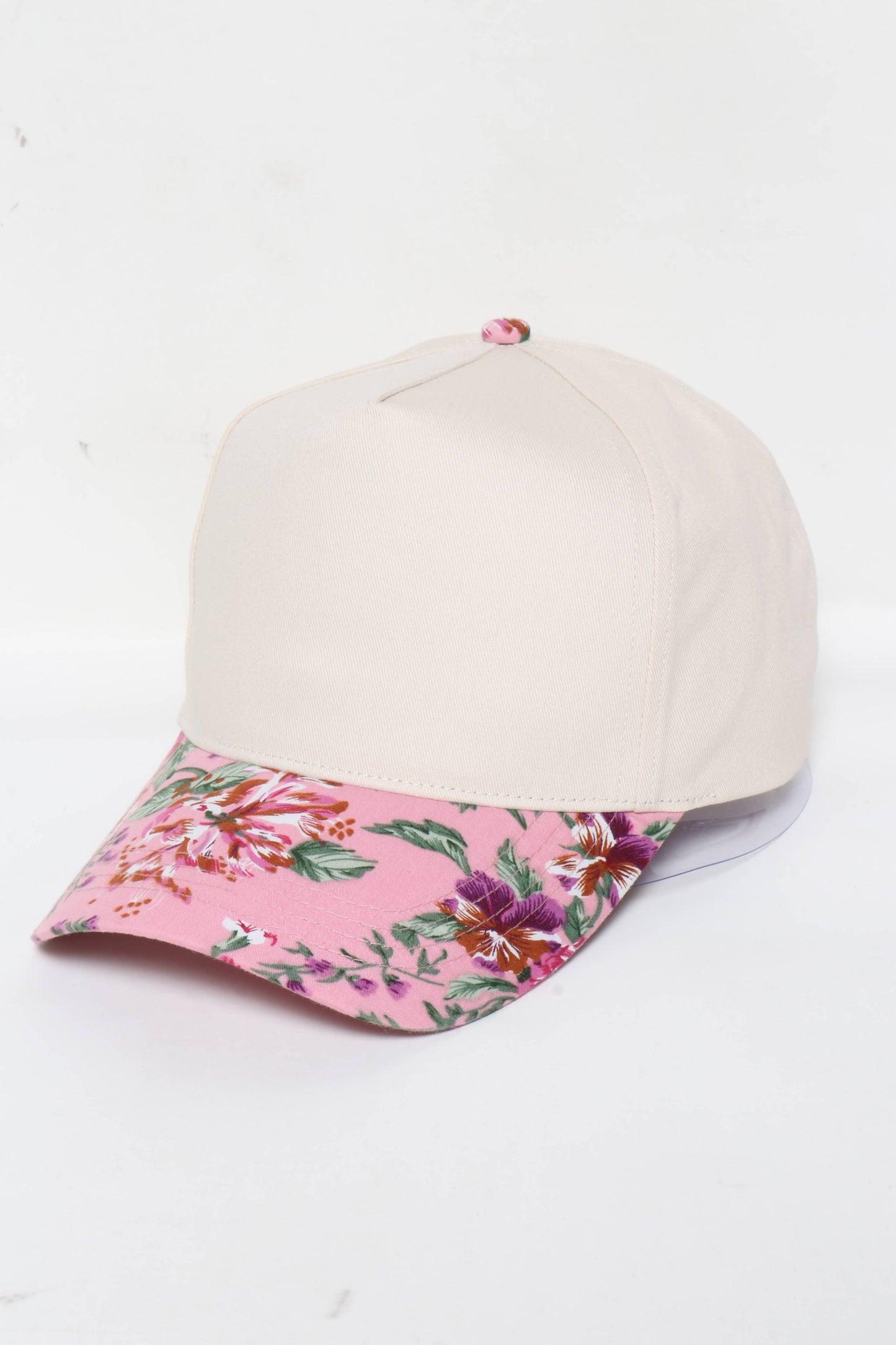 Floral Print Brim 5 Panel Two Tone Baseball Cap