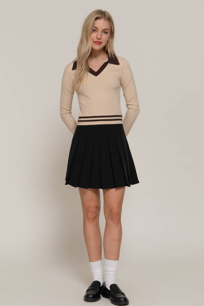Long Sleeve Stripe Polo Sweater