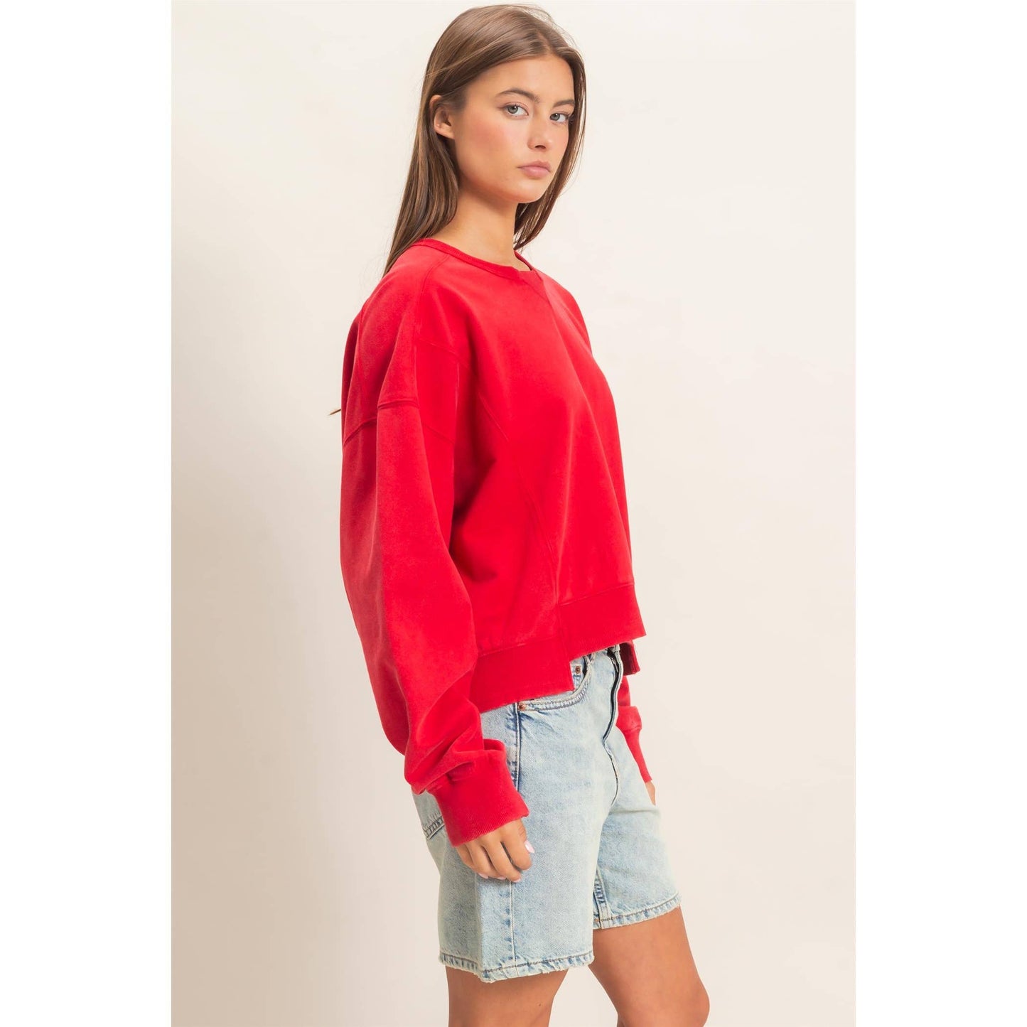 Acid Wash Seam Detail Crew Neck Sweatshirt