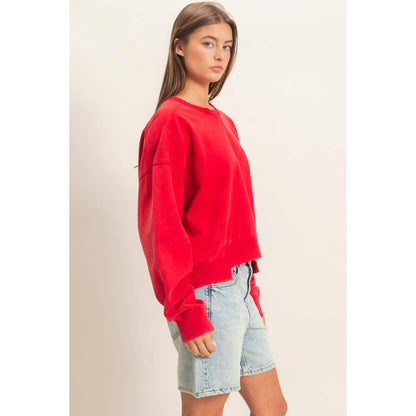 Acid Wash Seam Detail Crew Neck Sweatshirt