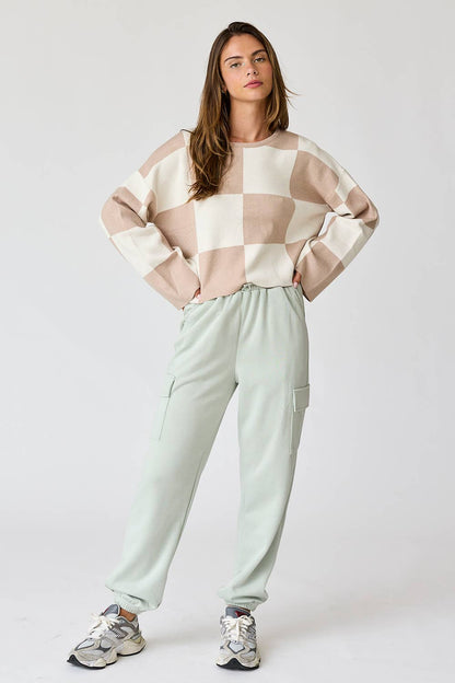 PT16257 - Sarah Round Neck Checkered LS Top