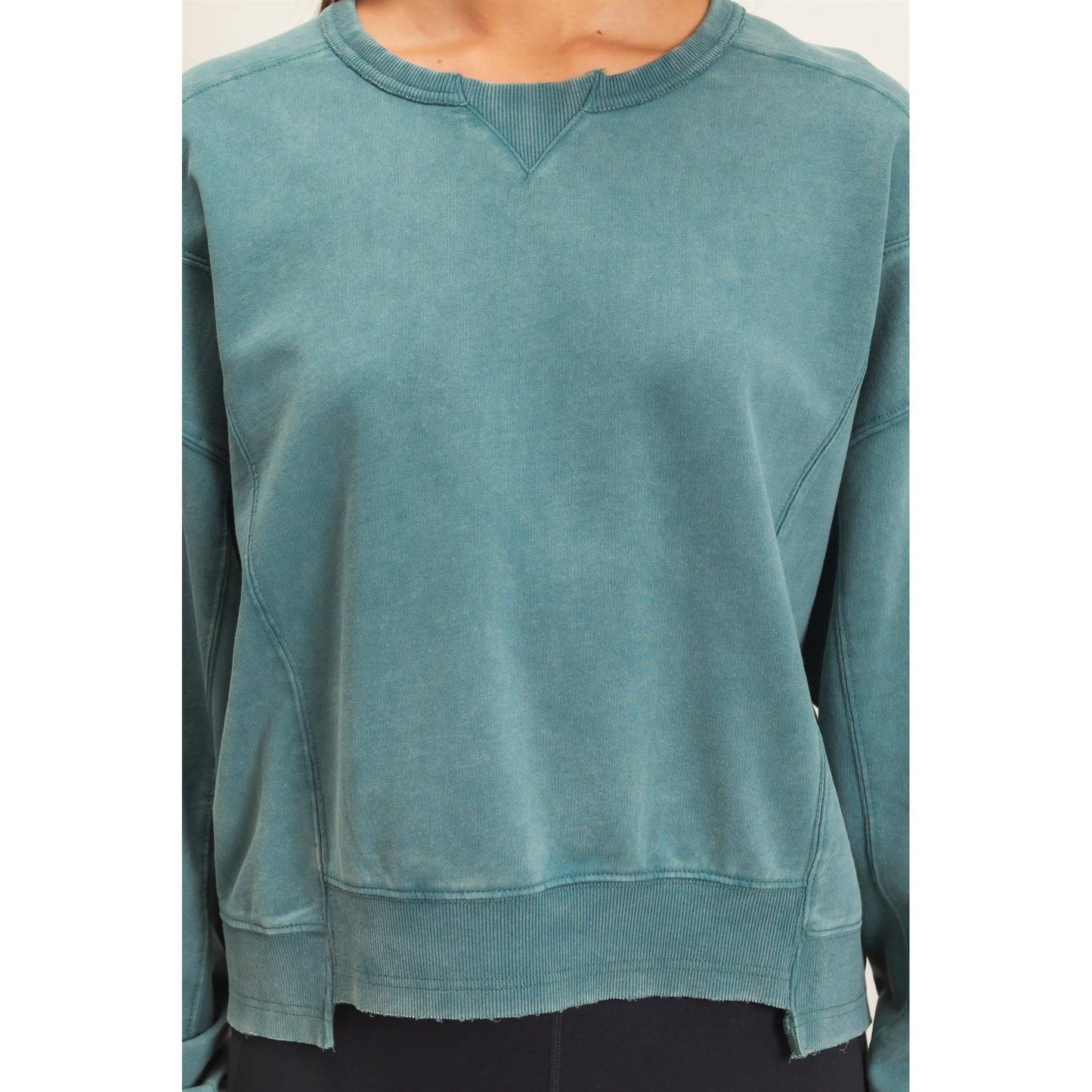 Acid Wash Seam Detail Crew Neck Sweatshirt