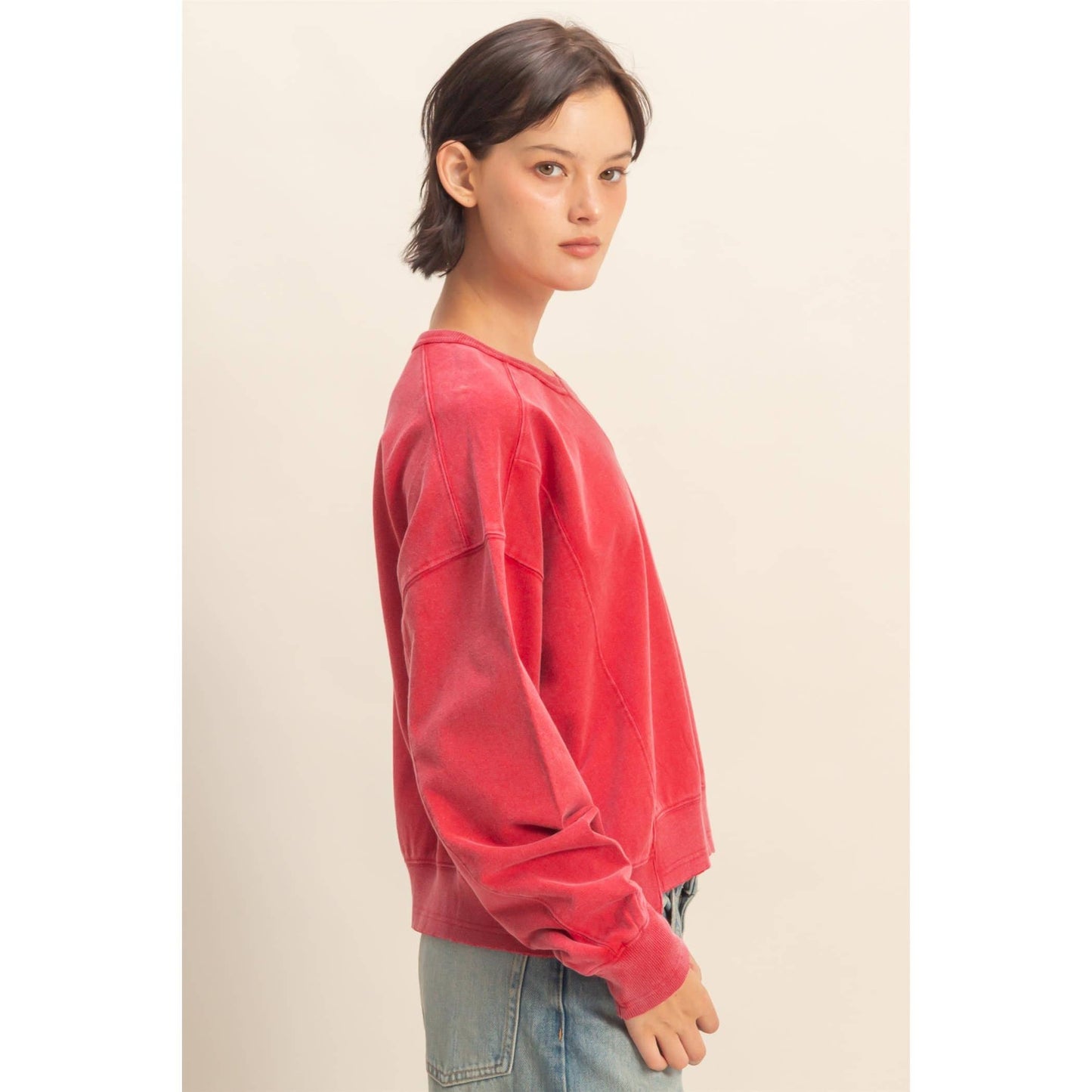 Oversized Crew Neck Sweatshirt With Raw Hem