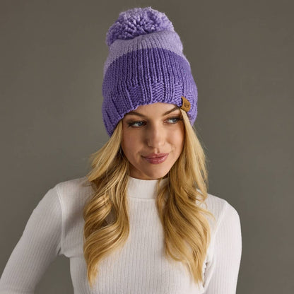 Lt. Purple & Purple Color Block Pom Hat