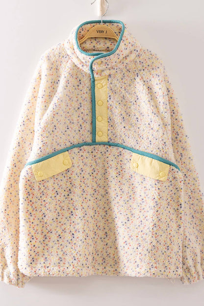 NT12849-Contrast Trim Fleece Anorak Pullover