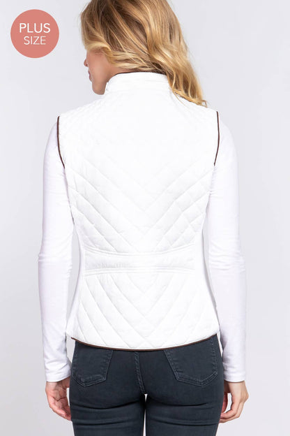 Suede Piping Quilted Padding Vest