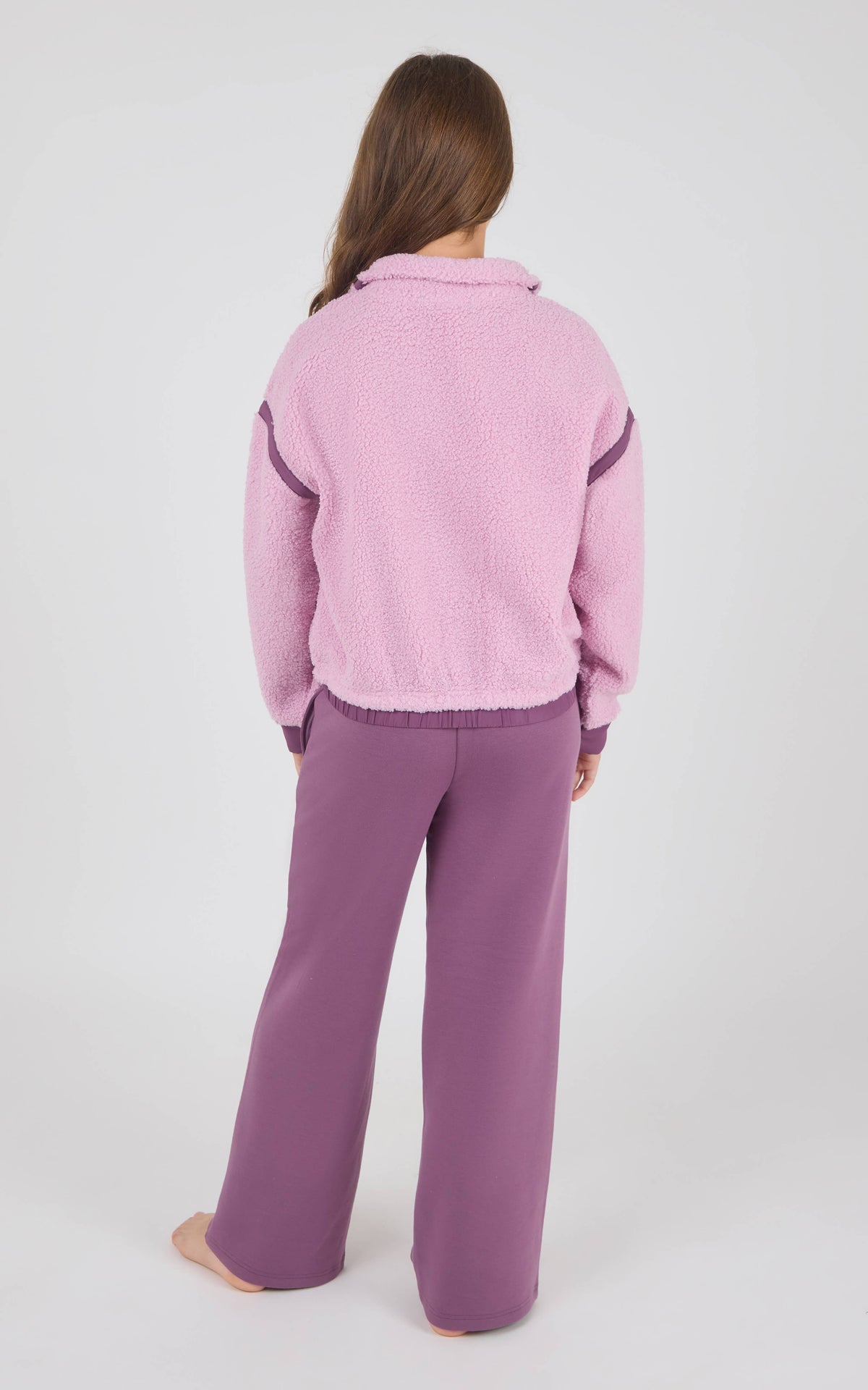 Tween Girls Trendy Contrast Sherpa Half Zip and Flare Pants