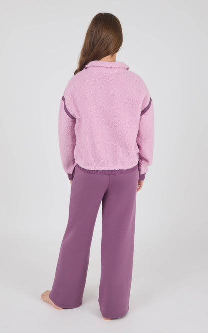 Tween Girls Trendy Contrast Sherpa Half Zip and Flare Pants