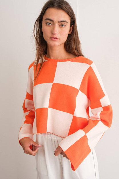 PT16257 - Sarah Round Neck Checkered LS Top