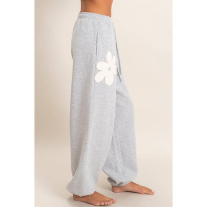 Floral Applique Drawstring Jogger Pants