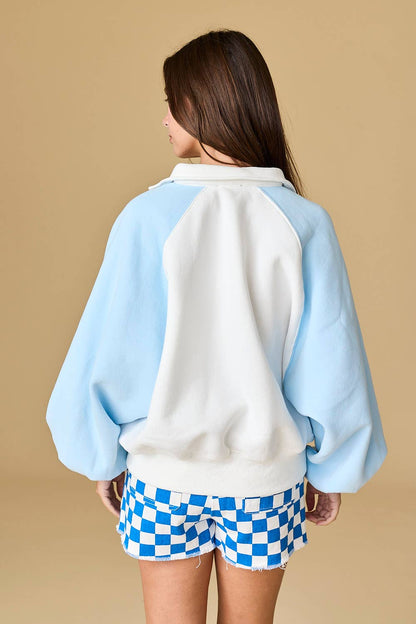 PT16060-1 - Snap Button Colorblock Varsity Rugby Pullover