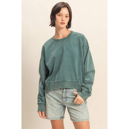 Oversized Crew Neck Sweatshirt With Raw Hem