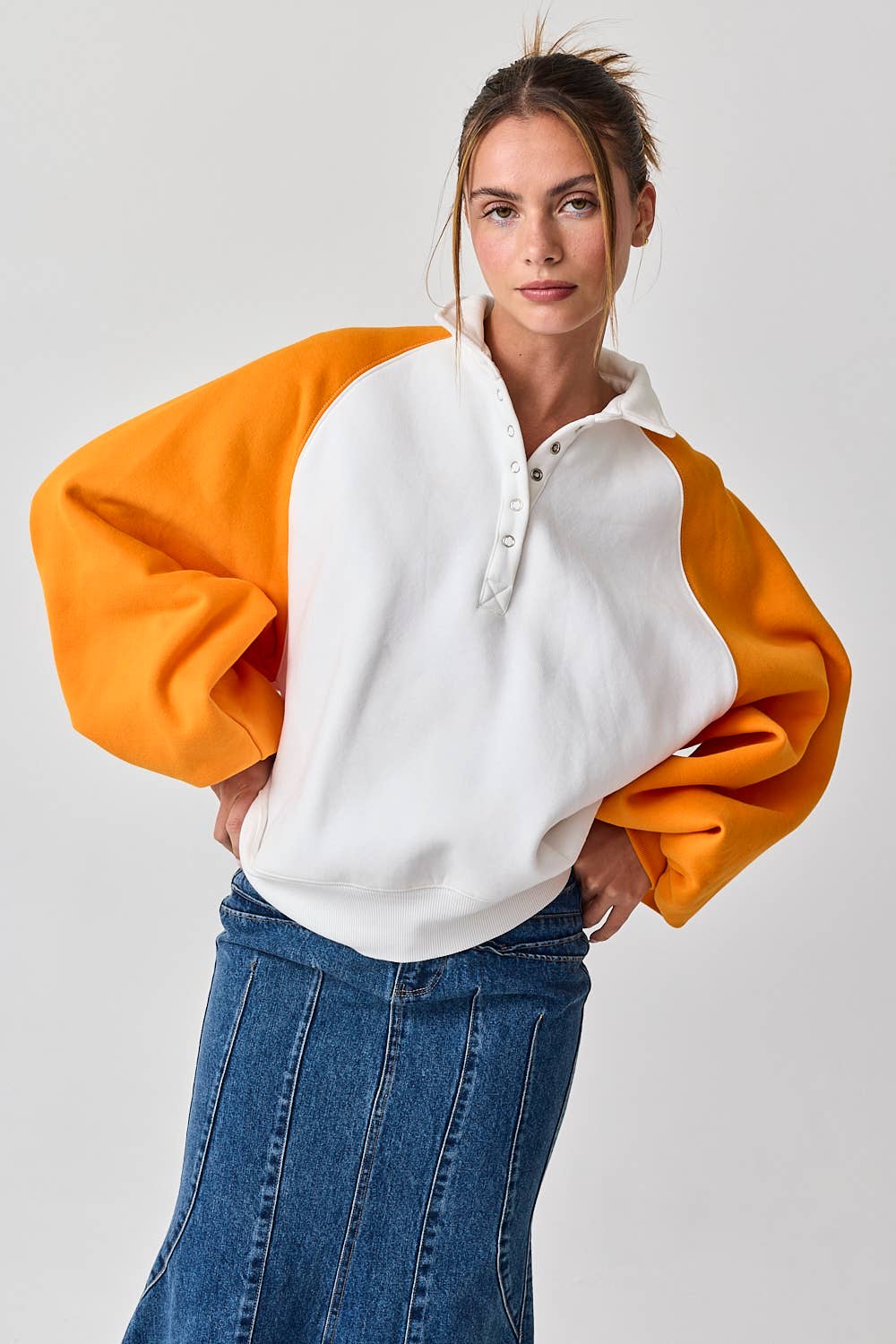 PT16060-1 - Snap Button Colorblock Varsity Rugby Pullover