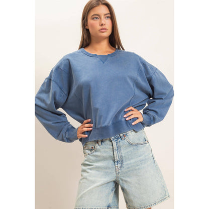 Acid Wash Seam Detail Crew Neck Sweatshirt