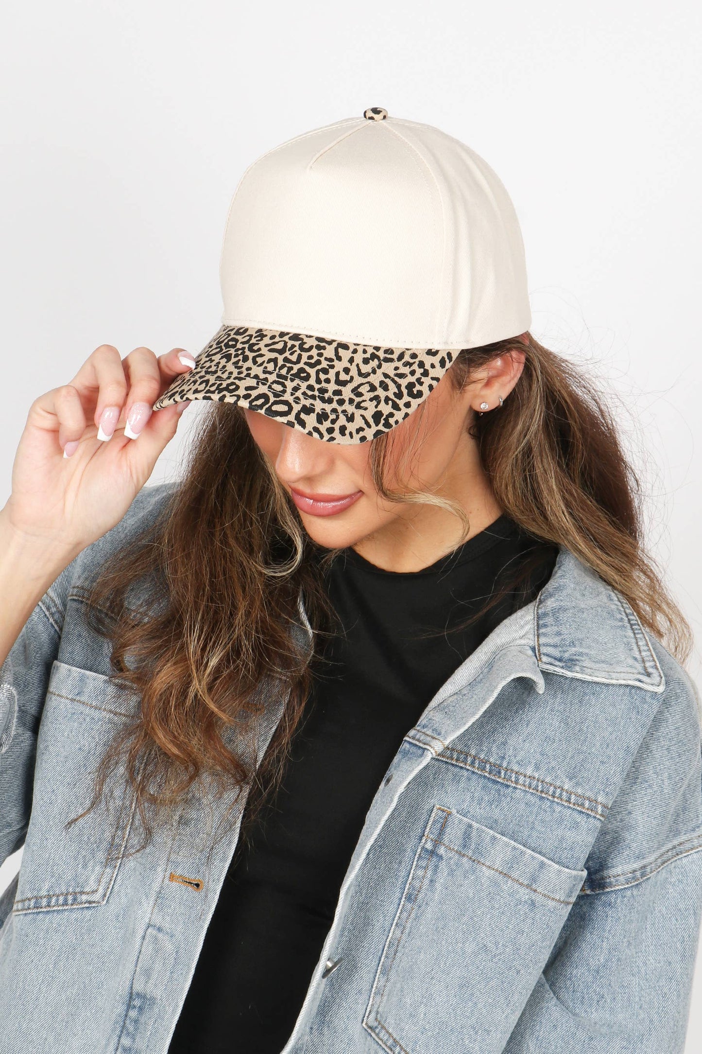 Leopard Print Brim 5-Panel Blank Cap