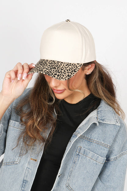 Leopard Print Brim 5-Panel Blank Cap