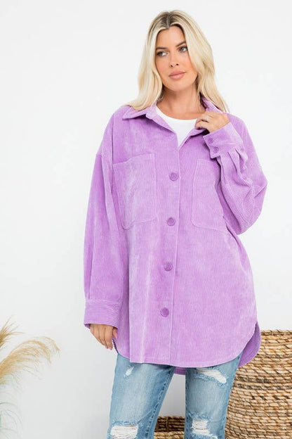 Oversized 4 Pockets Corduroy Shacket