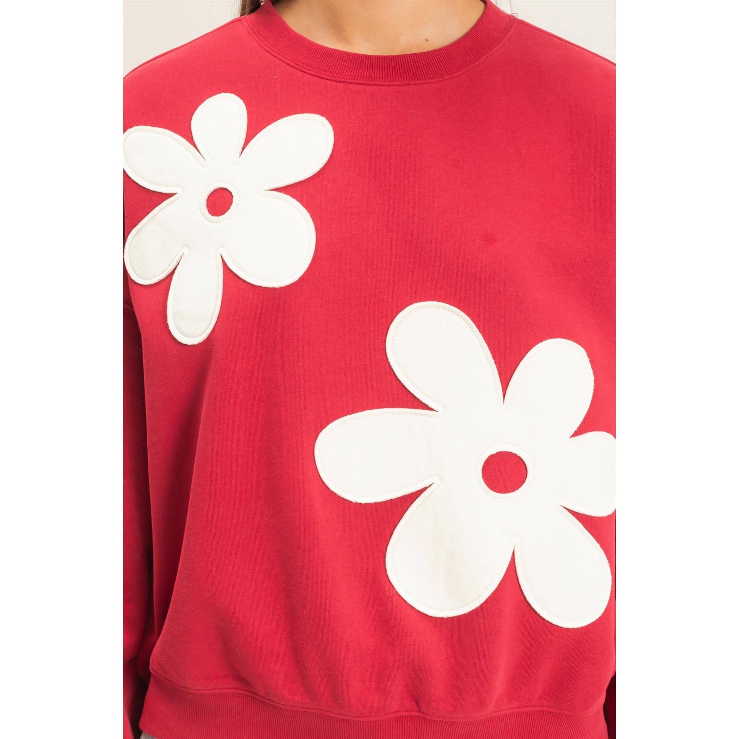 Floral Applique Crew Neck Sweatshirt