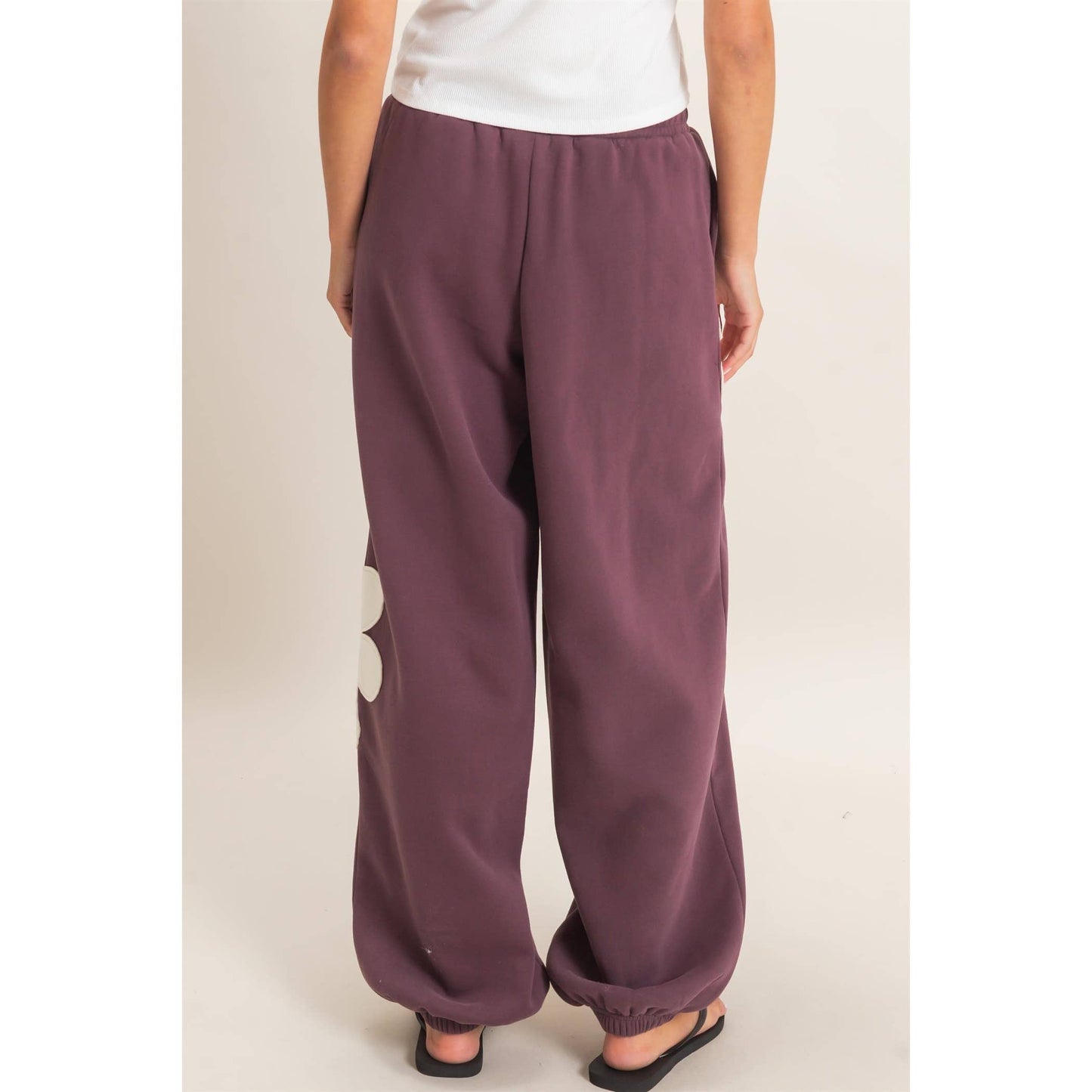 Floral Applique Drawstring Jogger Pants
