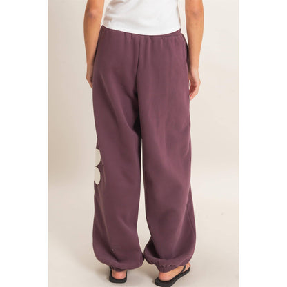Floral Applique Drawstring Jogger Pants