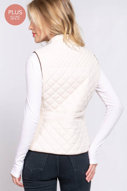 Suede Piping Quilted Padding Vest