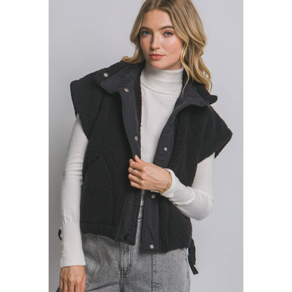 Sherpa Oversized Vest Button Tabs with Pockets