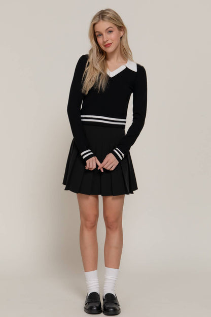 Long Sleeve Stripe Polo Sweater