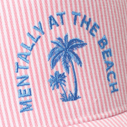 MENTALLY AT THE BEACH Embroidered Seersucker Trucker Hat