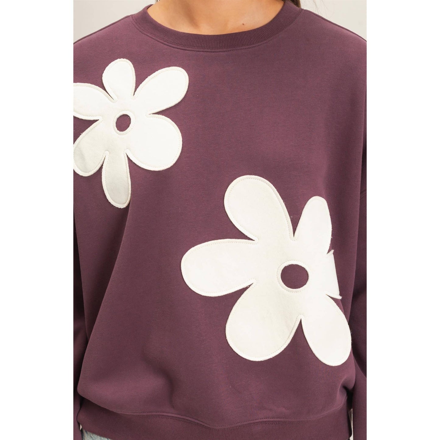Floral Applique Crew Neck Sweatshirt