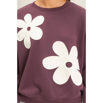 Floral Applique Crew Neck Sweatshirt