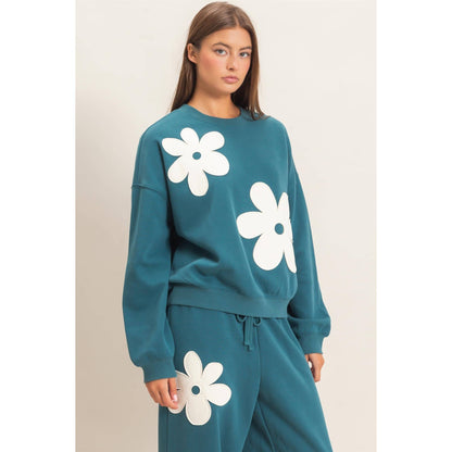 Floral Applique Crew Neck Sweatshirt