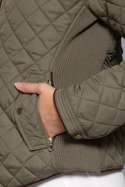 [PLUS SIZE] Suede Piping Detail Rib Quilted Padding Jacket
