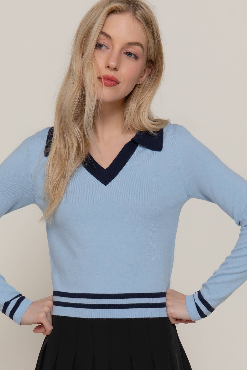 Long Sleeve Stripe Polo Sweater