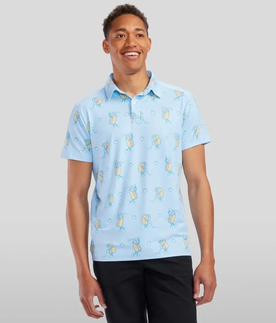 Sizzlin' Swing Men's Golf Shirt - Blue Hot Dog Golf Polo