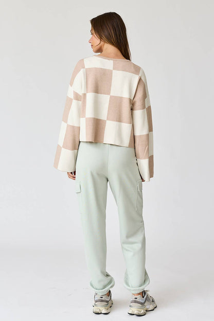 PT16257 - Sarah Round Neck Checkered LS Top