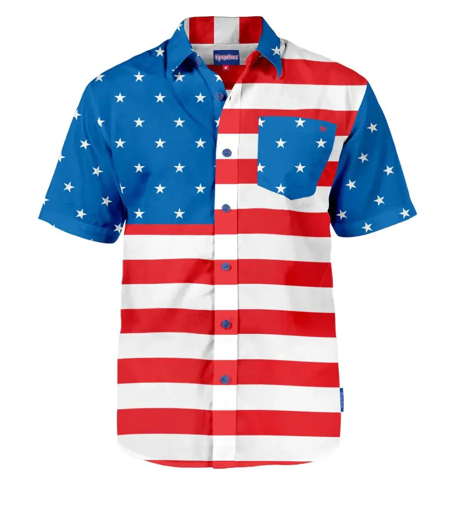 USA American Flag Men's Patriotic Button Down Shirt