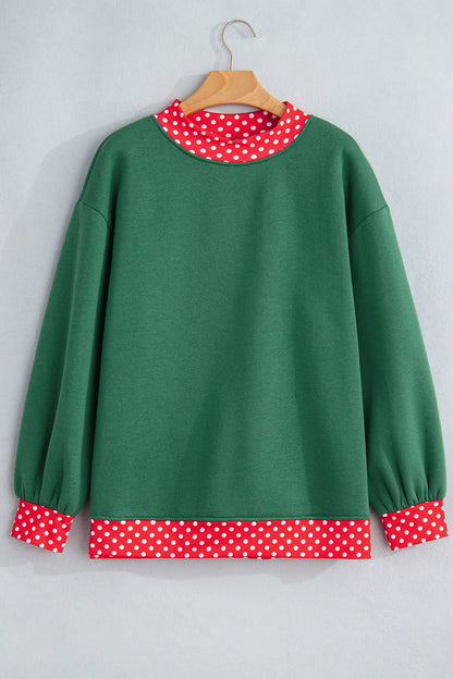 66 Plus Size Polka Dot Mock Neck Fleece Sweatshirt (S-4X)