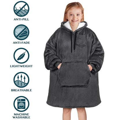 Kid's Chest Pocket Sherpa Hoodie Blanket - Kangaroo Pocket