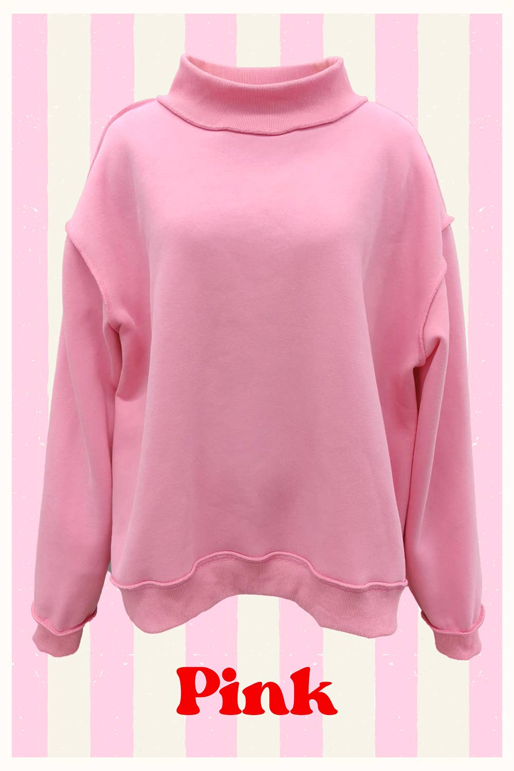 IT2594-BLANK2 Solid Reversible Mock Neck Sweatshirt Top
