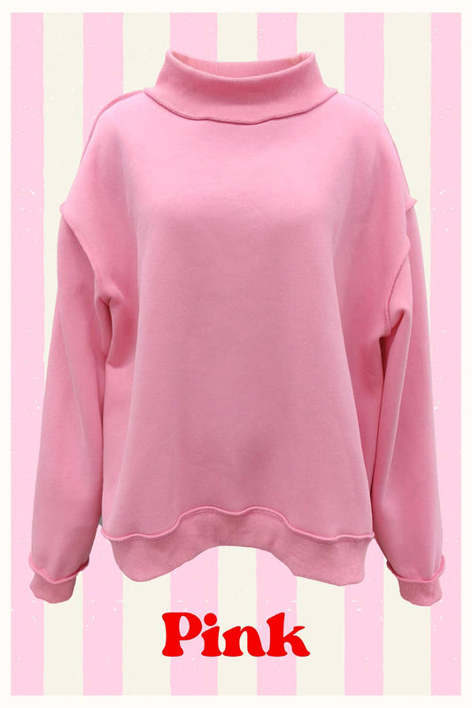IT2594-BLANK2 Solid Reversible Mock Neck Sweatshirt Top