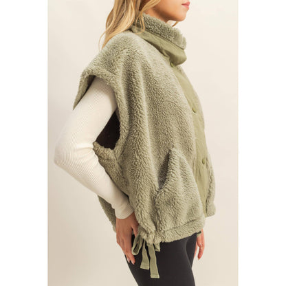 Cozy Mock Neck Sherpa Vest Jacket