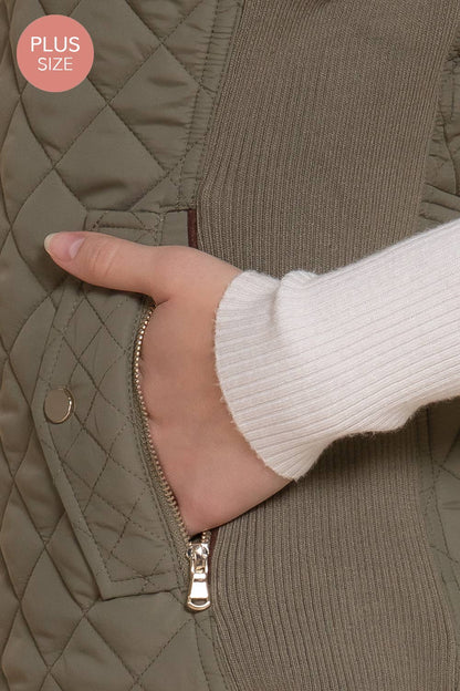 Suede Piping Quilted Padding Vest