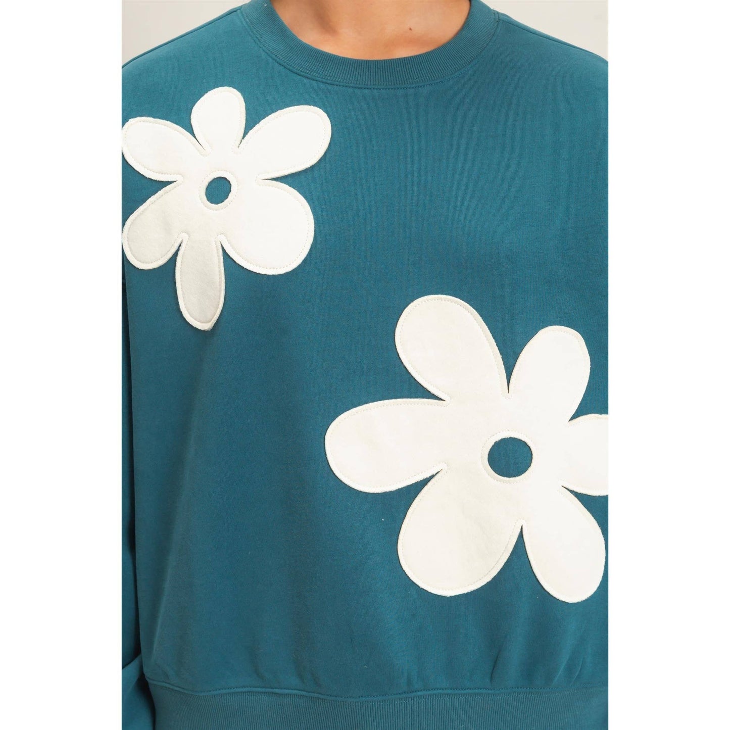 Floral Applique Crew Neck Sweatshirt
