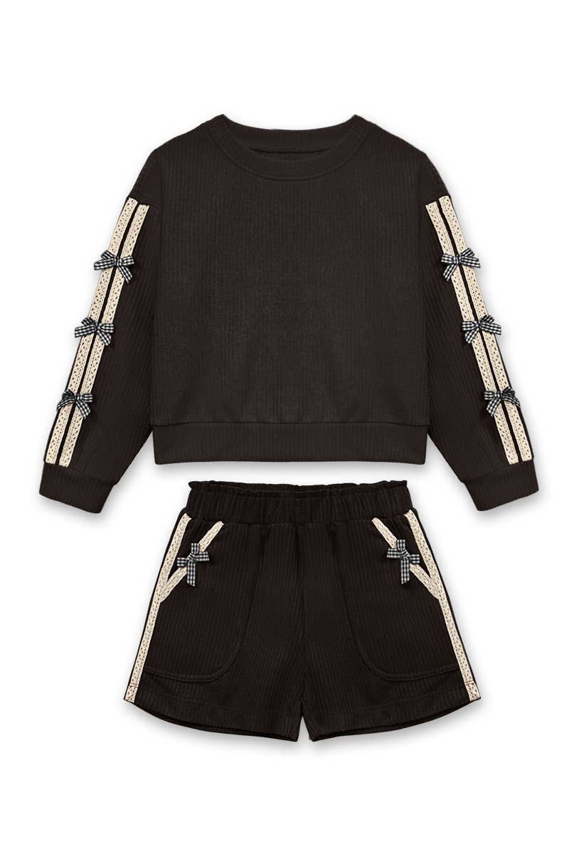 GKSS-Q26-38283B Girl's Knit Ribbed  Pullover & Short Set