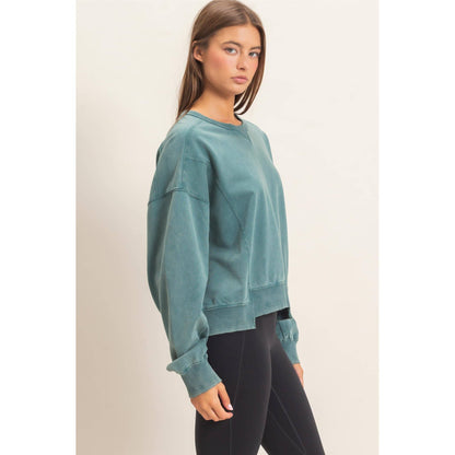 Acid Wash Seam Detail Crew Neck Sweatshirt