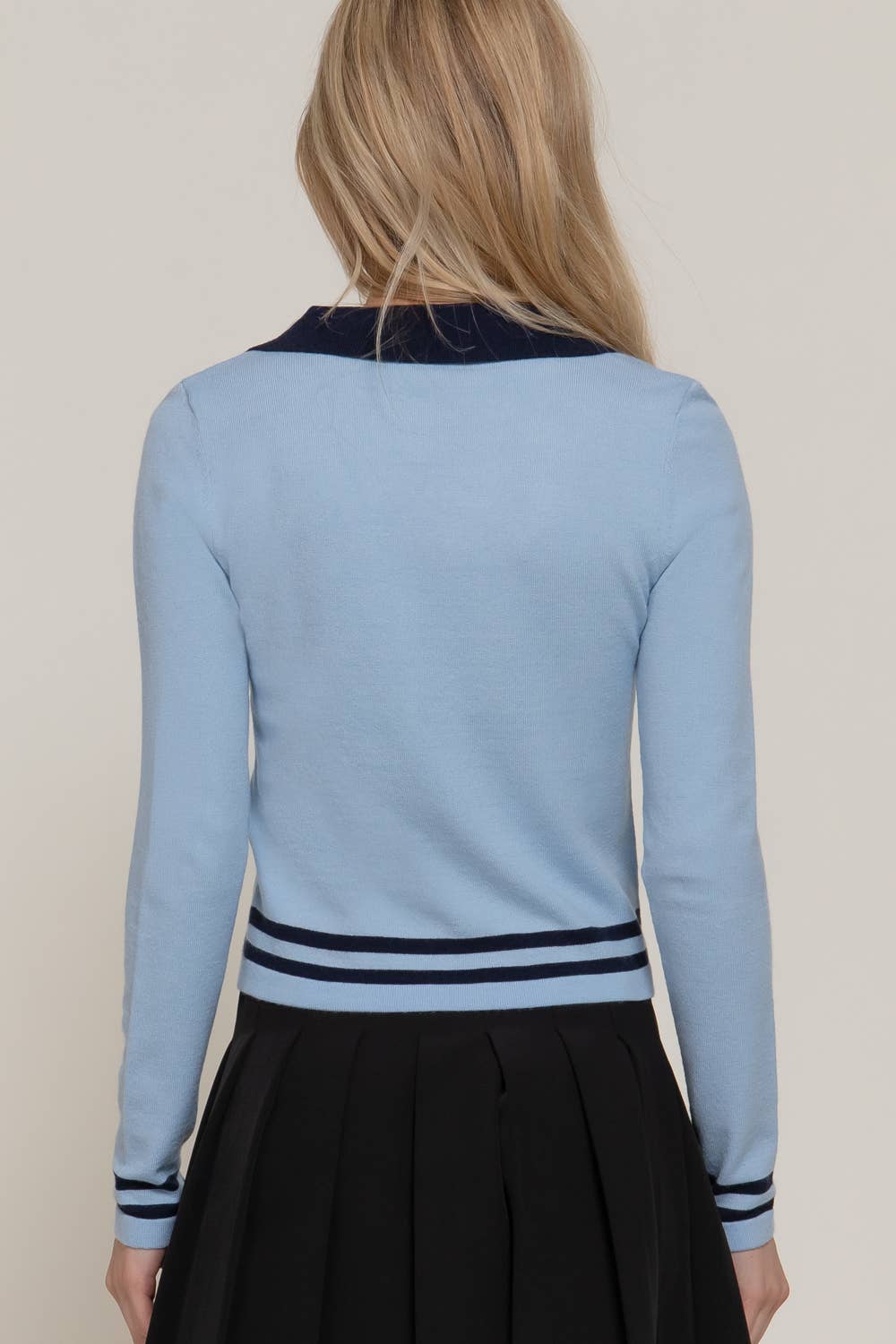 Long Sleeve Stripe Polo Sweater
