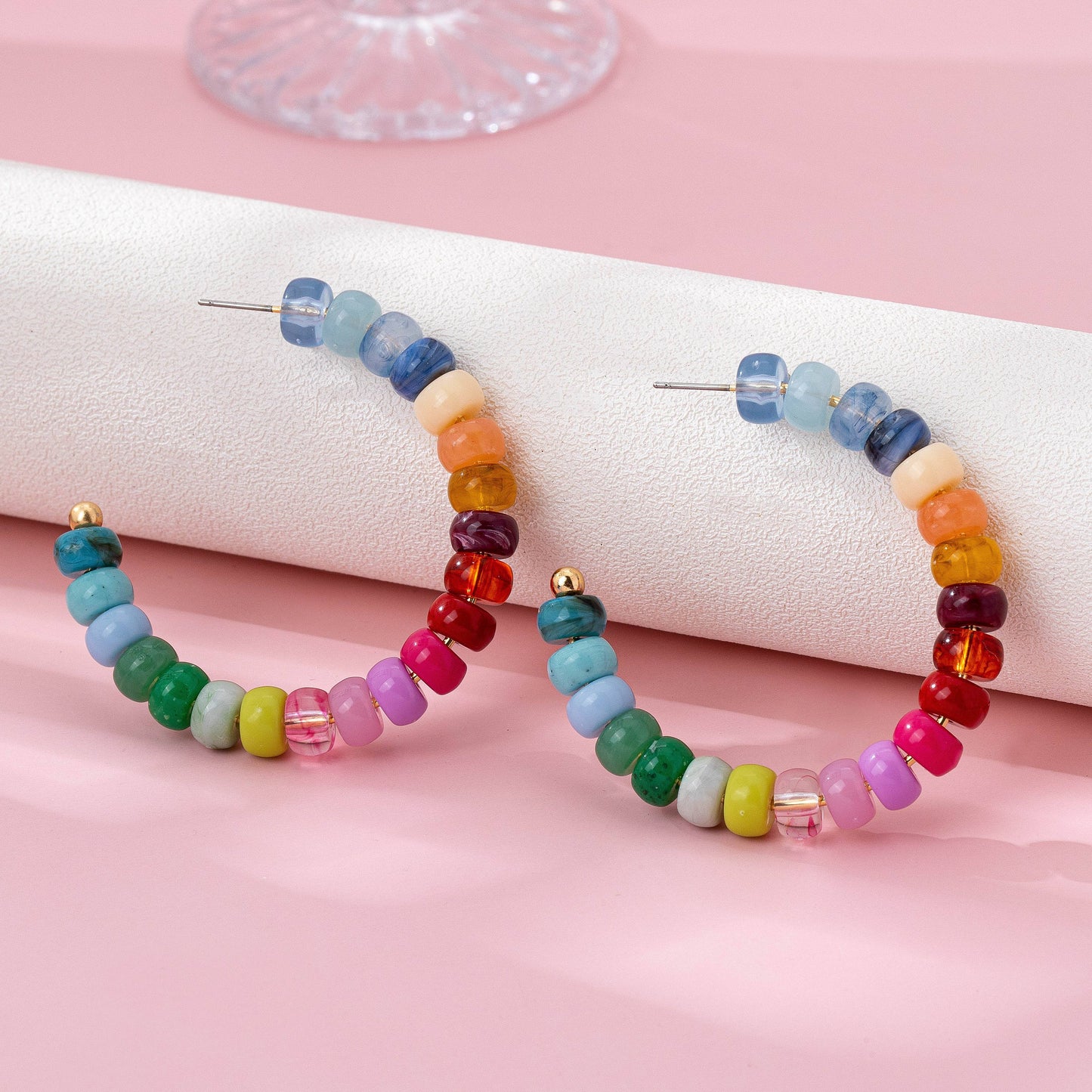 Multi-Color Beaded Hoop Earrings | 80E62019