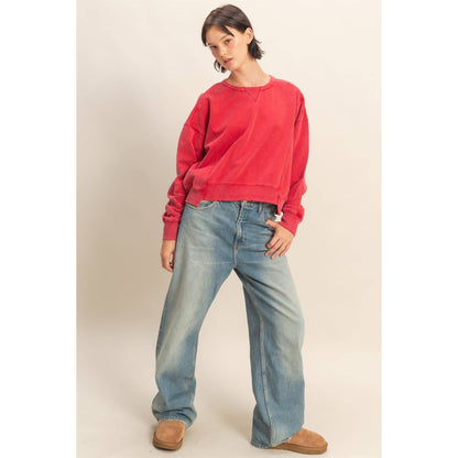 Oversized Crew Neck Sweatshirt With Raw Hem