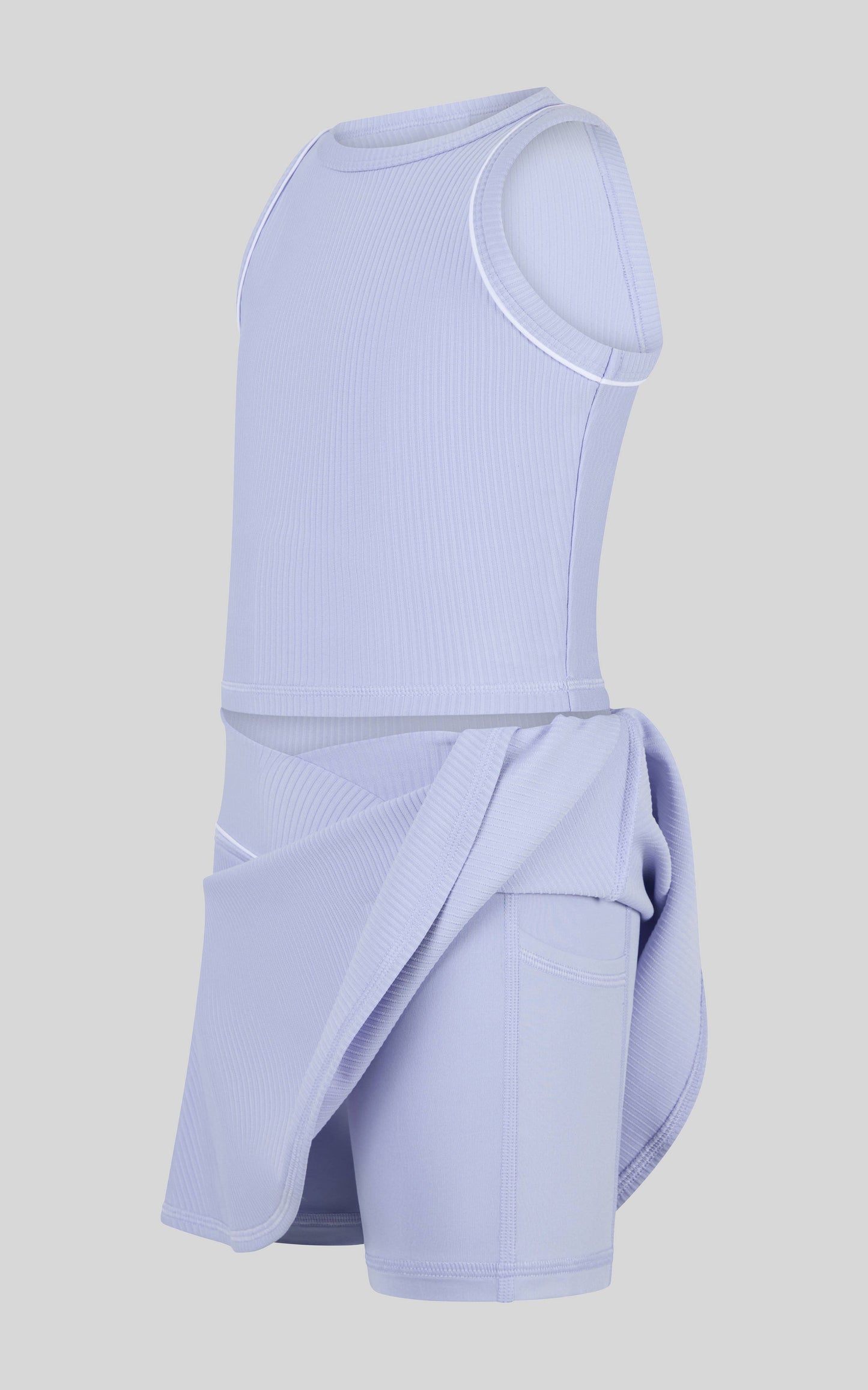 Little Girl Rib Tank Top and Crossover Skorts with Piping
